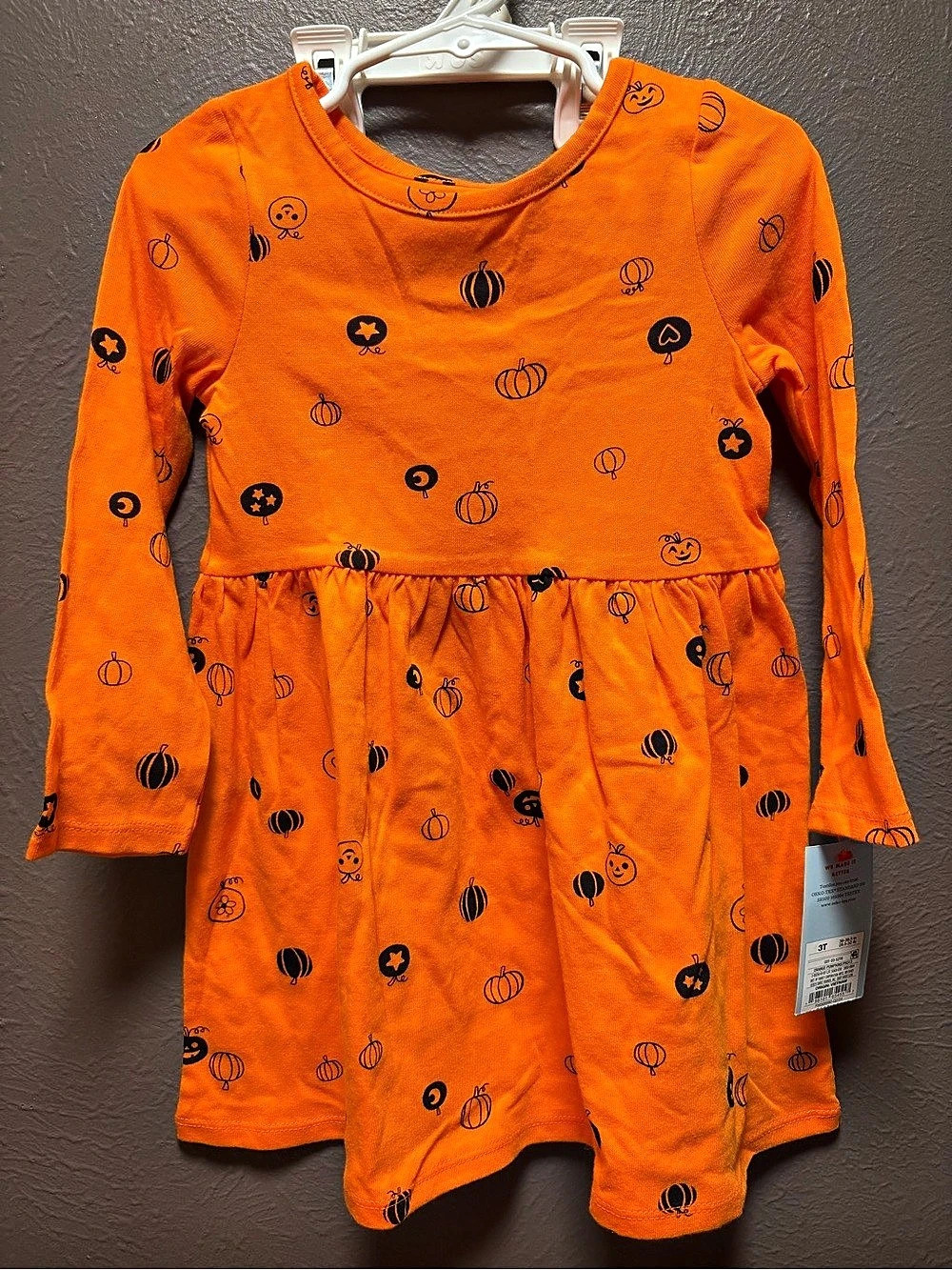 Cat & Jack Toddler Girls' Long Sleeve Halloween Pumpkin Twirl Dress 3T